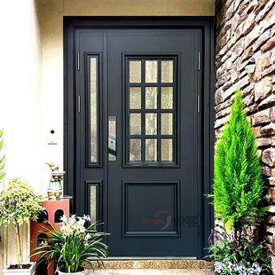 Cast Aluminum Villa Entrance Door Double Door Rural Self-Built House Glass Door Entrance Wood Grain Double Opening Custom-Made