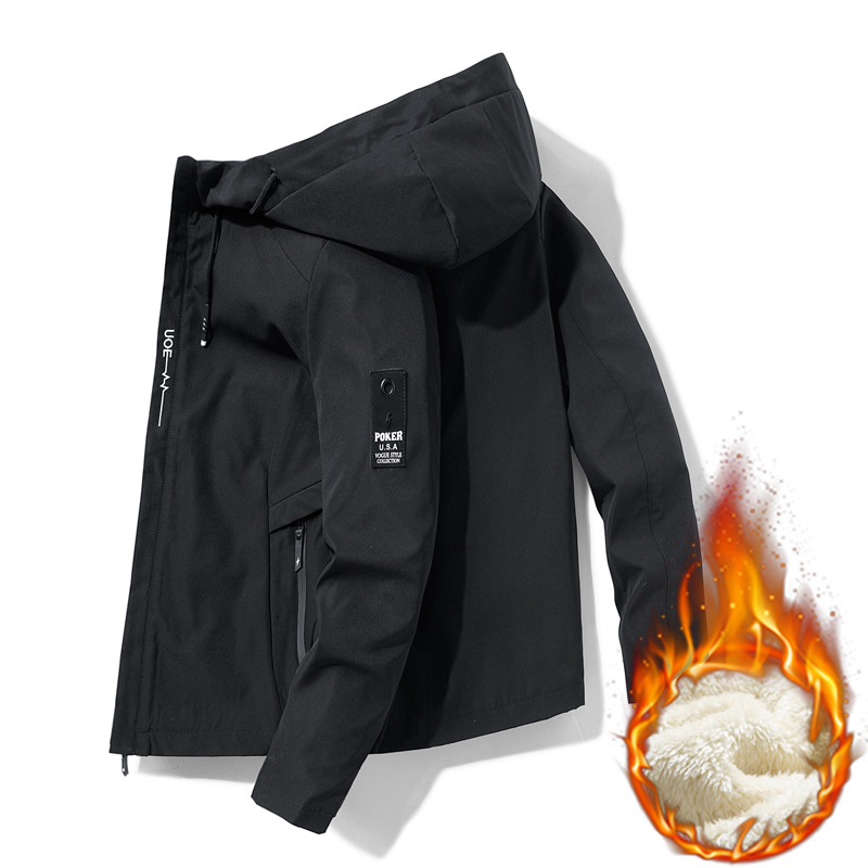 Liquidación, últimas unidades, chaqueta para hombre, primavera y otoño, estilo coreano, informal, juvenil, gruesa, forrada de lana, con capucha.