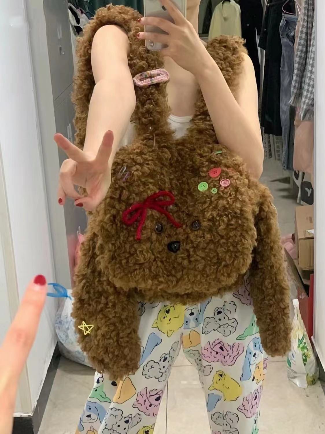 2023 neue frauen Tasche Original Teddy Plüsch Hund Rucksack Nette Mädchen Tasche Nette Herbst und Winter Cartoon Rucksack Flut_voghion.com