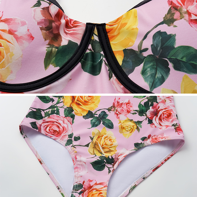 Women's Pink One Piece Swimsuit Tummy Concealing Slimming Beachwear_voghion.com