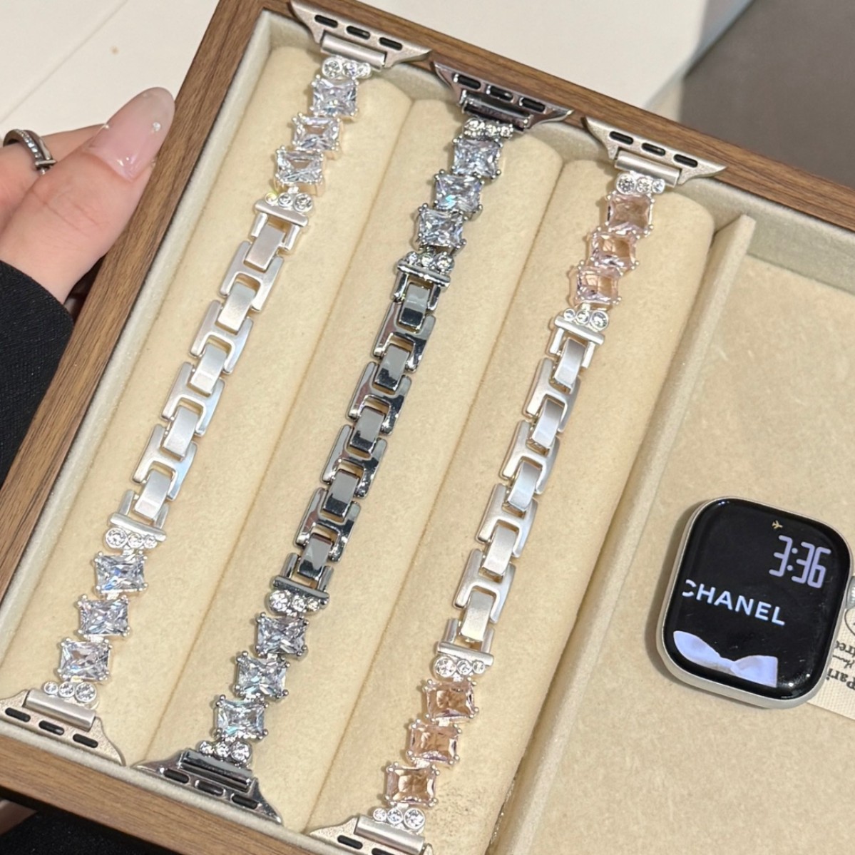 方钻铜金属锆石金属表带适用苹果手表iwatch12代11/10