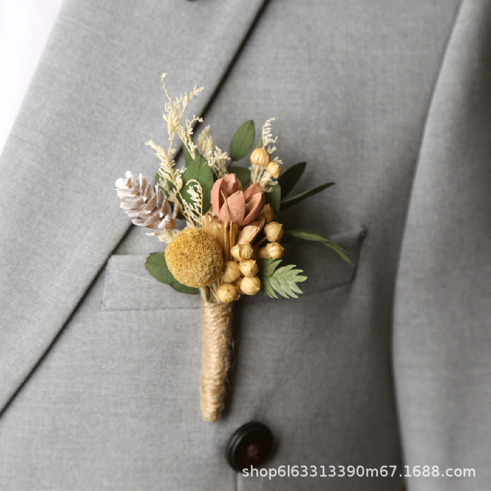 Flor fresca al por mayor flor seca ramillete novia y novio boda vestido de fiesta graduación ramillete accesorios fábrica