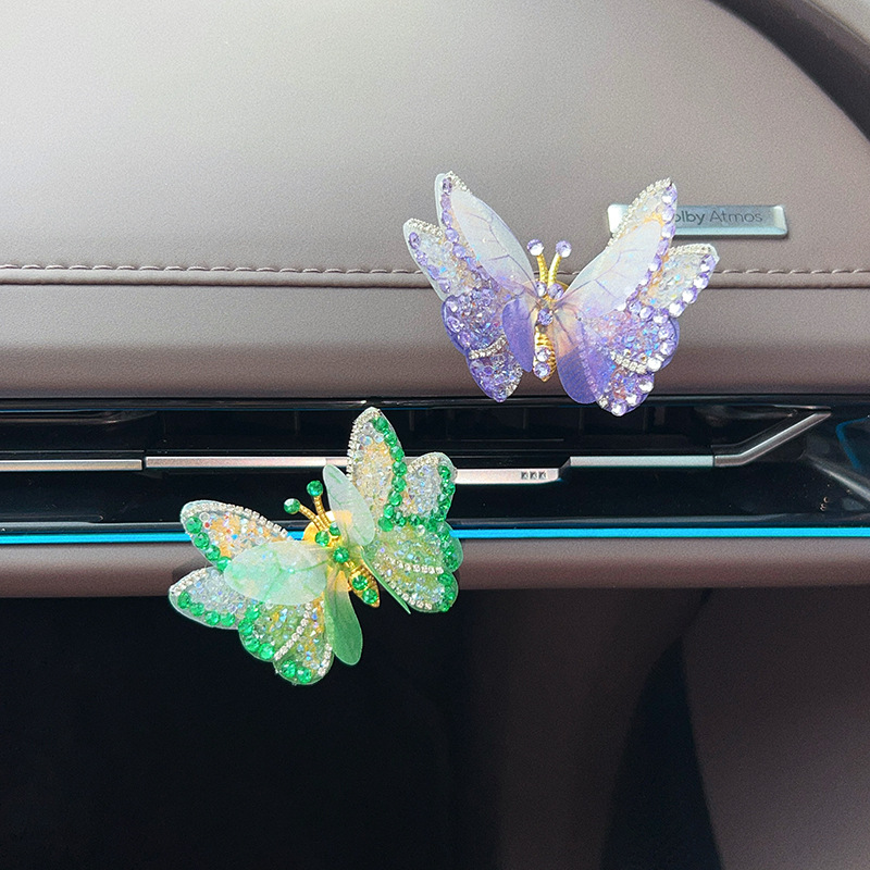 Healing-style diamond-encrusted moving butterfly car ornament for electric vehicle interior, car dashboard, and computer display screen decoration