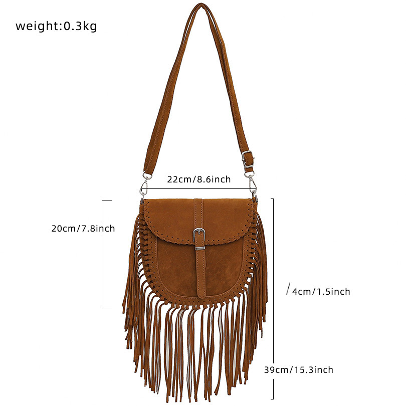 Tassel Handcrafted Faux Suede Saddle Bag For Women, Vintage Ethnic Bohemian Shoulder & Crossbody Bag - Thumbnail 2