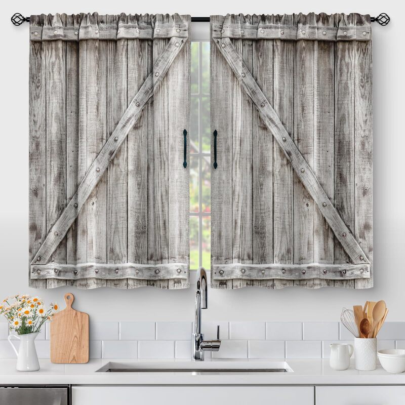 Cross-border foreign trade wood grain barn door style digital printed curtains, exclusively for Amazon, suitable for bedroom and living room, wholesale from manufacturer Cross-border foreign trade wood grain barn door style digital printed curtains, exclusively for Amazon, suitable for bedroom and living room, wholesale from manufacturer