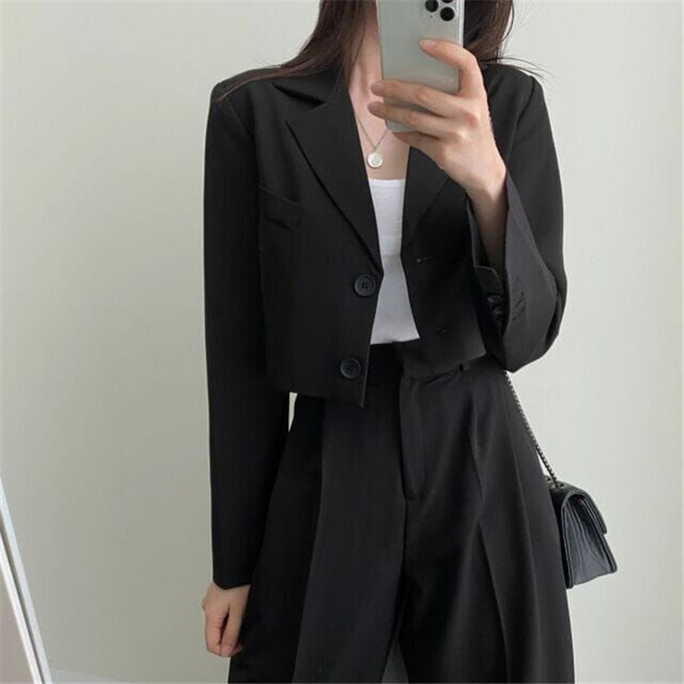 新品2022春夏秋季网红休闲英伦风小西套装女士短款韩版西服上衣详情15