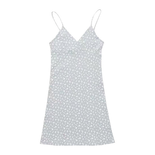 European and American pure desire retro print V-neck strap dress women's summer 2025 new style floral strap dress women's clothing foreign trade 