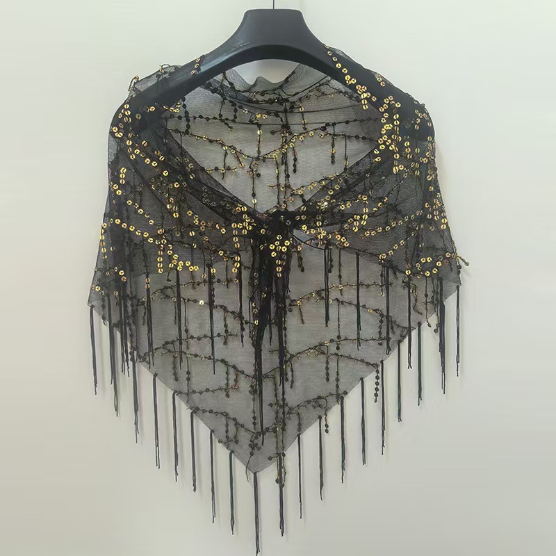 Summer Thin Cape Women's Sequins Tassel Mesh Small Shawl Casual Blouse All-match Small Outer Walls Trendy