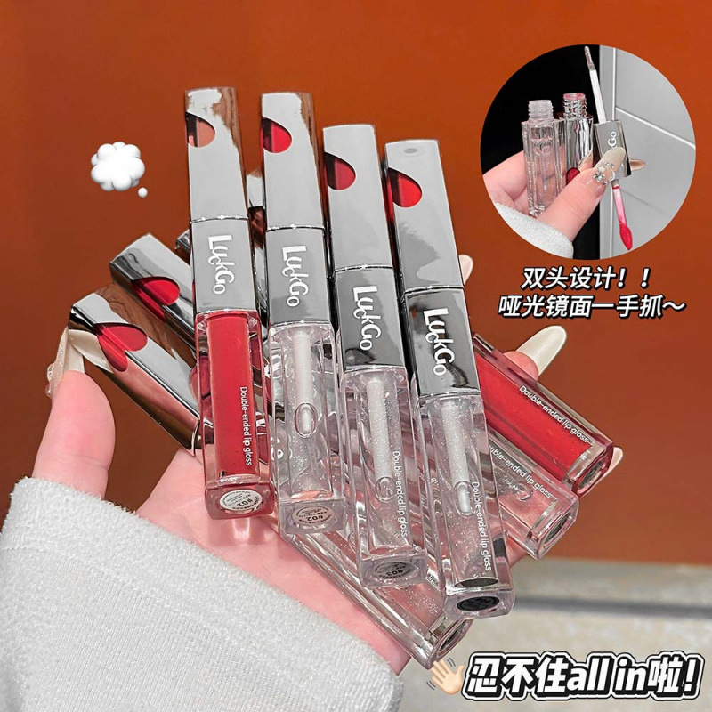 LUCKGO veludo esmalte labial de doble efecto espejo de agua brillante niebla matte maquillaje de doble cabeza esmalte labial de doble cabeza esmalte labial