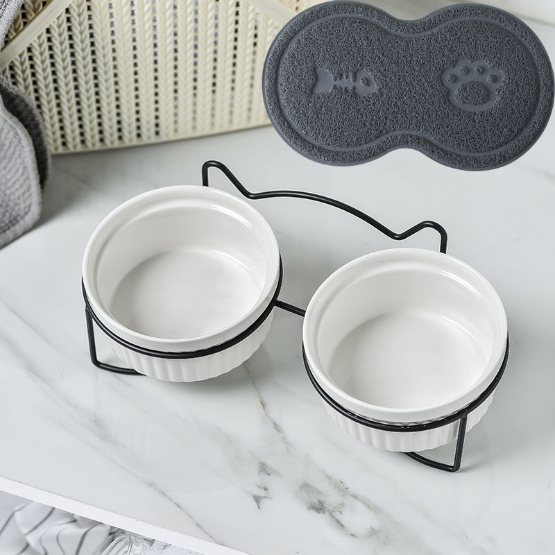Cerámica doble cuenco cuello para perro y gato cuenco para mascotas cuenco para perros cuenco para perros cuenco para gatos cuenco alimentador para mascotas