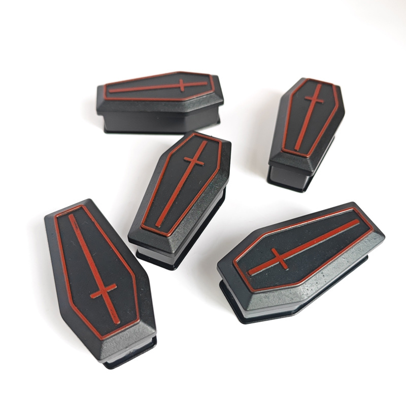 Spot plástico mini ataúd accesorios de juguete Halloween fantasma lápida accesorios juguetes para niños