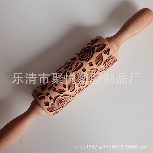 Roller Beech Rolling Pin Laser Engraved Pattern Rolling Pin, Internet Popular Style, Floral Pattern, Ideal for Baby Food and Pastries