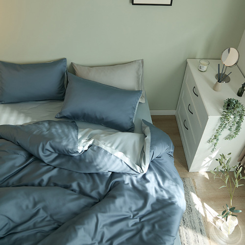Internet celebrity ins style solid color tencel double color matching four piece set small fresh bed sheets fitted sheet quilt cover dormitory group purchase