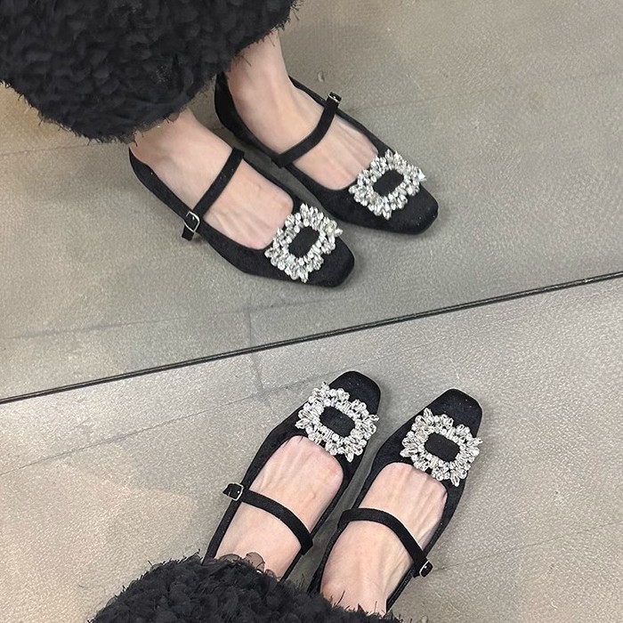 Demi-season retro Mary Jane shoes with a strap with rhinestones…