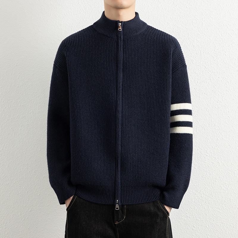 [Endorsed by Ao Ruipeng] Glm Official Stand-Up Collar Cardigan Knitwear Men's Autum Cool and Handsome Outwear Three-Stripe Knitwear