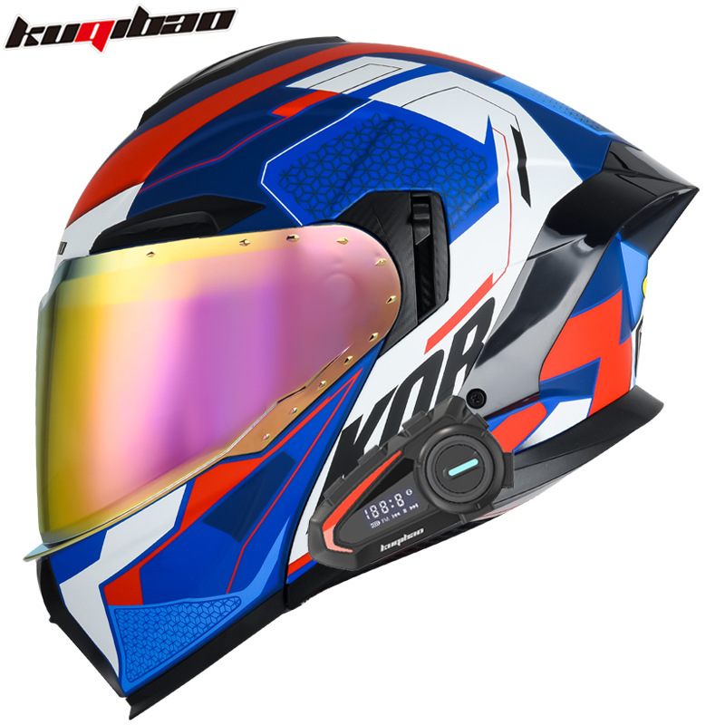 Motosiklet kaskı (dəbilqə) — Universal Lens 3C Certified - matte-dark-blue-speed-with-k20-bluetooth-red-lens-m