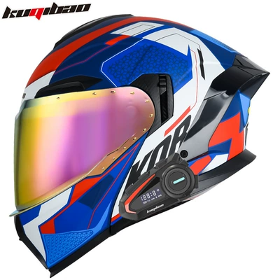 Motosiklet kaskı (dəbilqə) — 3C Certified Full-Face Helmet - matte-dark-blue-speed-with-k20-bluetooth-red-plating-m