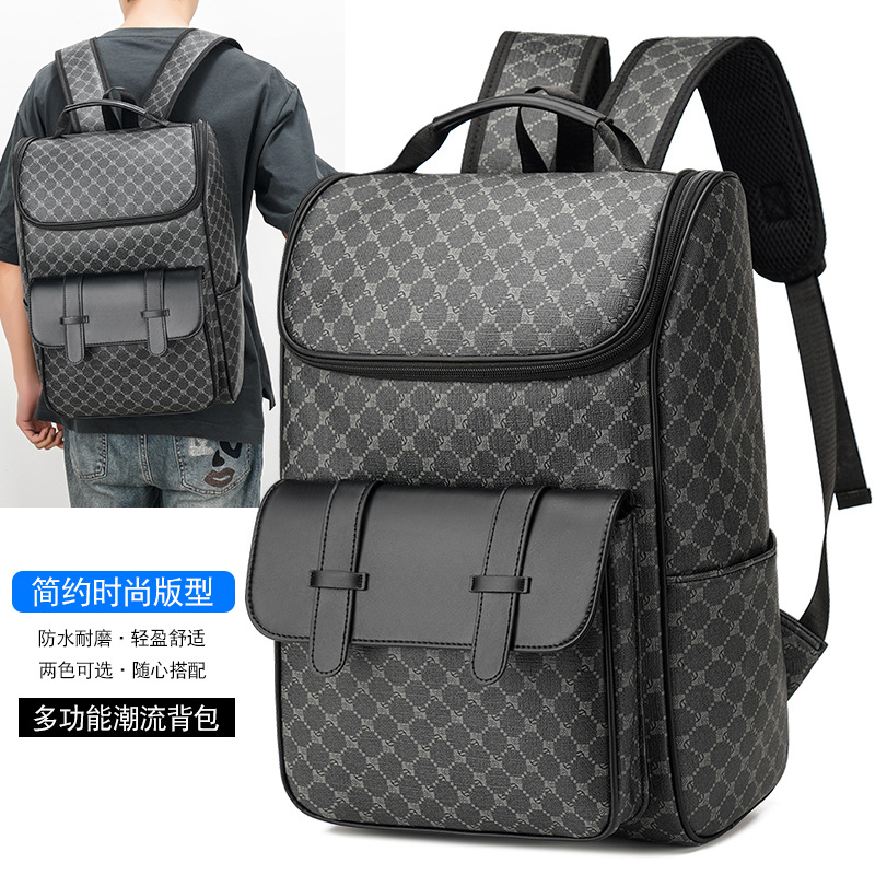New Cross-border Fashion Korean Style Backpack Street Trendy Men's Leather Backpack Outdoor Leisure Backpack Student Schoolbag
