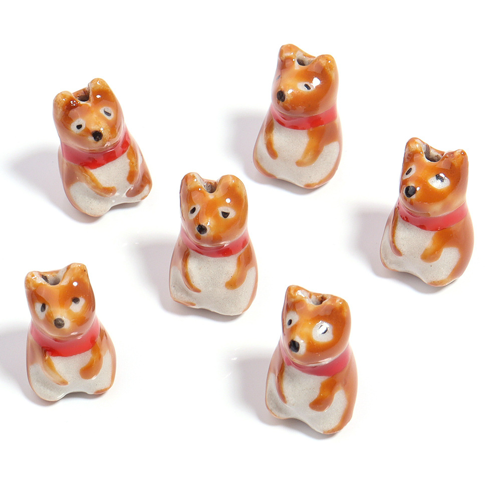 세라믹 손으로 그린 ??갈색 고양이, 곰, 강아지, 동물 구슬, DIY 수제 보석, 구슬 액세서리 및 재료
