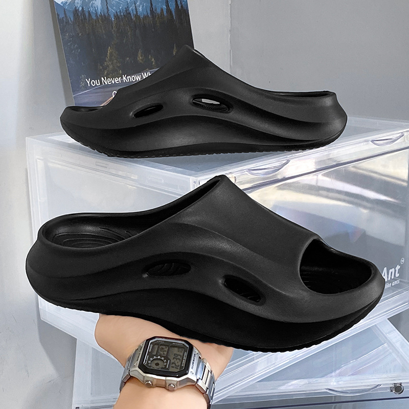 Pantuflas, estilo caliente de verano para hombres, deportes, ocio, fondo suave antideslizante, pisando mierda, sandalias de baño de interior en casa