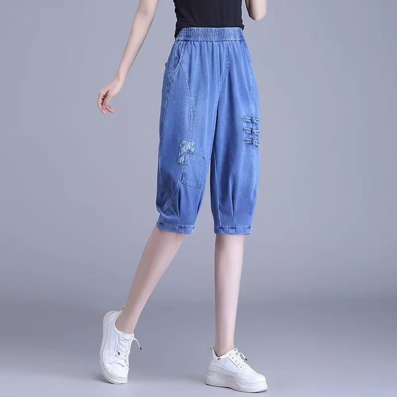 牛仔六分裤宽松七分裤女夏薄款灯笼短裤女时尚洋气高腰显直筒裤