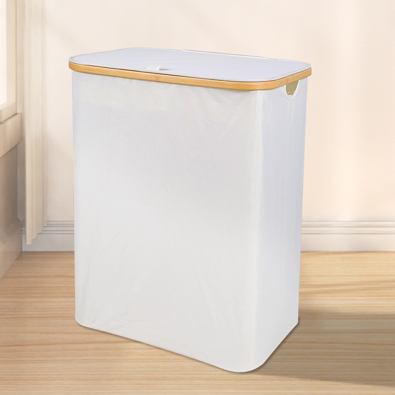 Cesto de Ropa de Tela Zhi Zhu, Plegable de Bambú con Tres Bolsillos Interiores, Gran Capacidad, Éxito de Ventas Transfronterizo