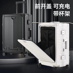 New Front-Opening Handle Luggage with Aluminum Frame, Multifunctional Business Men's Password Box, Solid Color, Carry-On Travel Suitcase