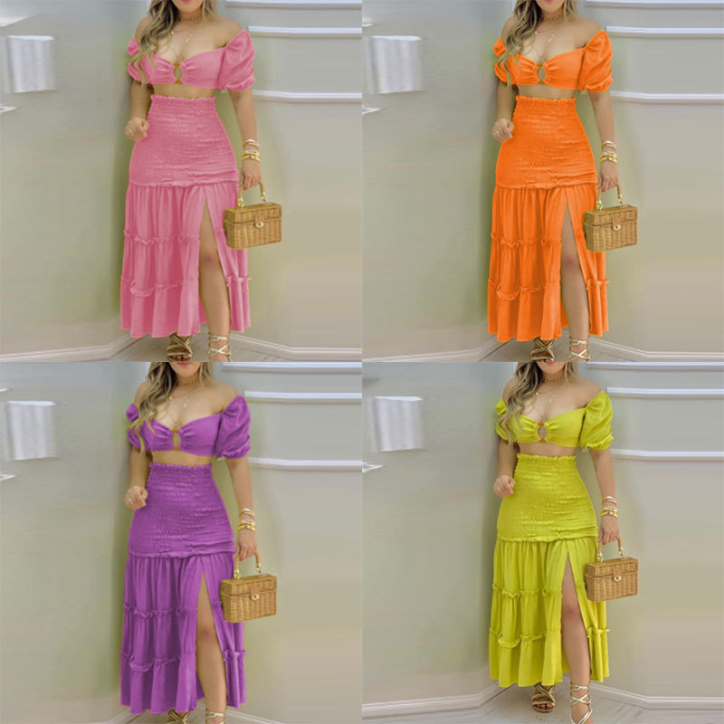 2026 New Spring Women's Clothing, Cross-Border European And American Fashion Outfit, INS Style Printed Slit Skirt Set_ecoleips.com