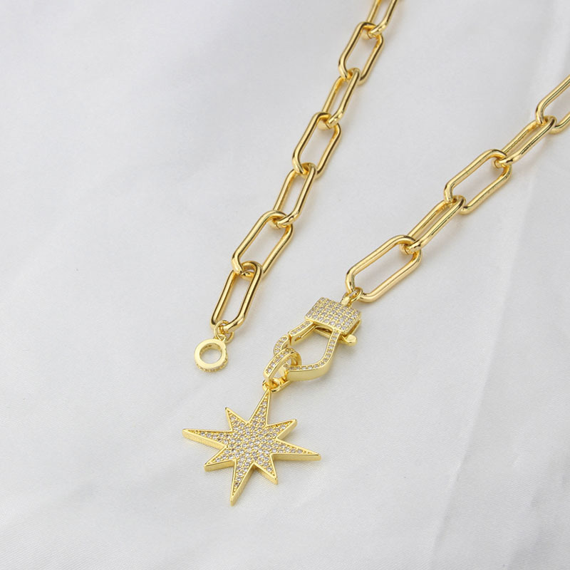 Cross-border New Arrival Hip Hop Cool Asterism Necklace For Men And Women In Stock Direct Supply European And American Simple Copper-plated Gold Inlaid Zirconium Sweater Chain display picture 1