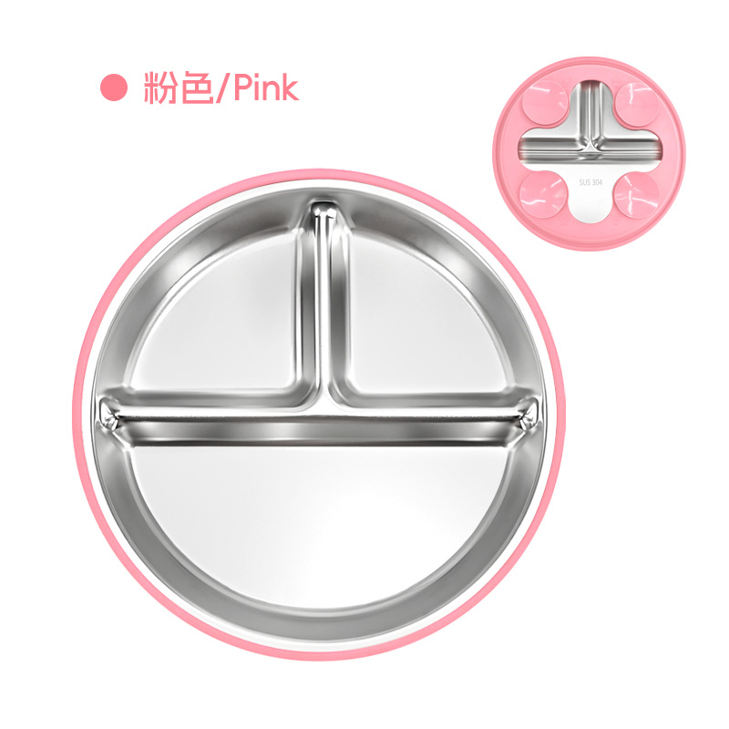 Amazon cubiertos infantiles de acero inoxidable para bebés comidas 304 cubiertos de acero inoxidable platos de silicona tipo ventosa