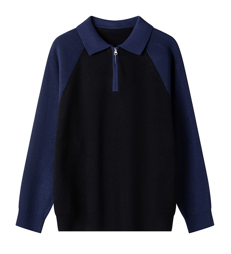 Semia cremallera polo collar suéter de color contraste hombre nuevo otoño invierno cross-border mangas casuales sueltas camisetas de punto coreanas