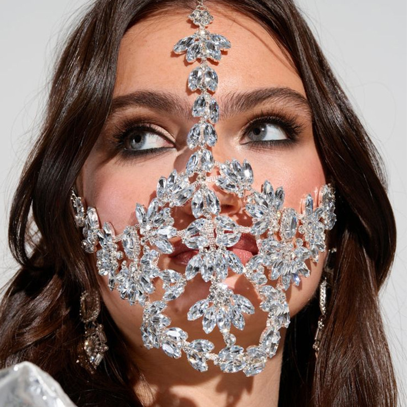 歐美跨境飾品誇張水鑽面具萬聖節化妝舞會派對鑲鑽面罩Face mask