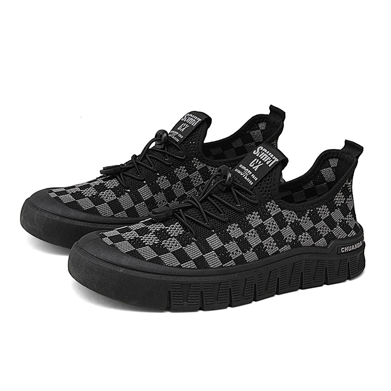 2025 primavera nuevos zapatos de malla de corte bajo para hombres, zapatos deportivos casuales de tejido volador, zapatos de hombre para estudiantes de todo fósforo de moda