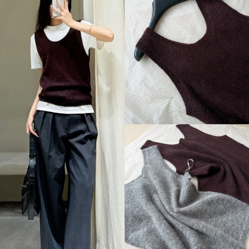 High-End Soft Sheep Wool and Alpaca Wool Simple U-Neck Versatile Solid Color Vest Layered with a Vest Top for Women, 26 Styles High-End Soft Sheep Wool and Alpaca Wool Simple U-Neck Versatile Solid Color Vest Layered with a Vest Top for Women, 26 Styles