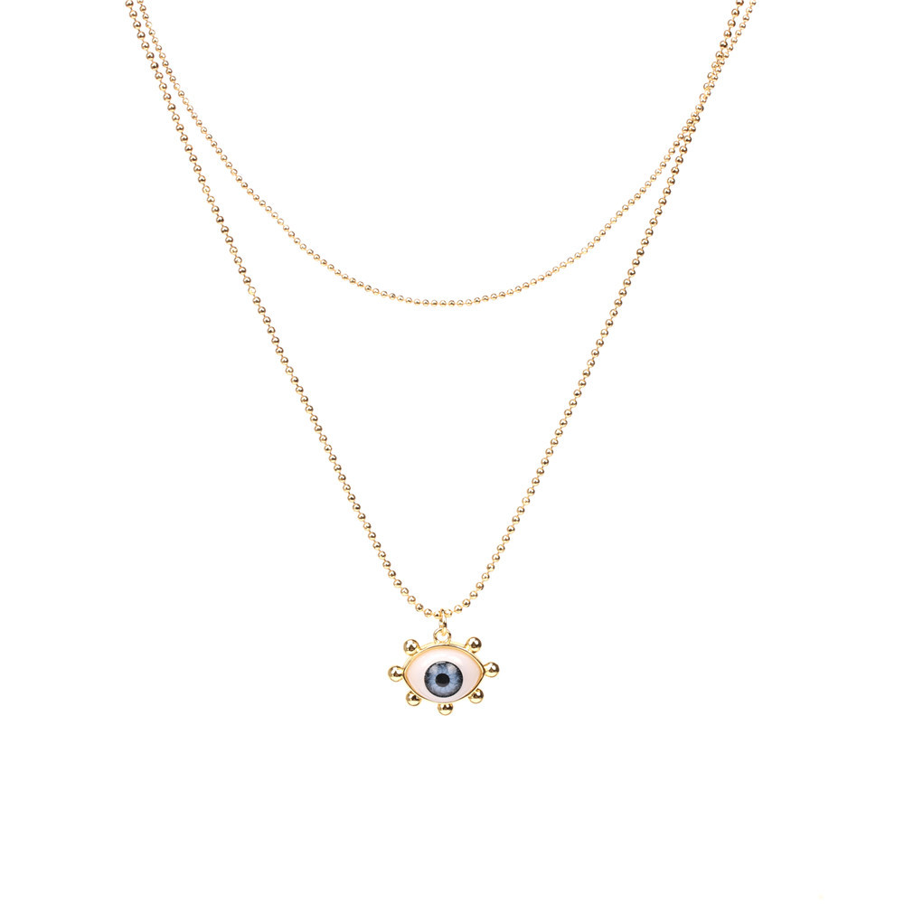 simple double layer gold-plated beads resin eye pendant necklace wholesale Nihaojewelry