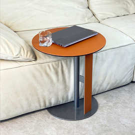 意式现代马鞍皮沙发边几轻奢高级感圆形角几艺术创意收纳储物茶几