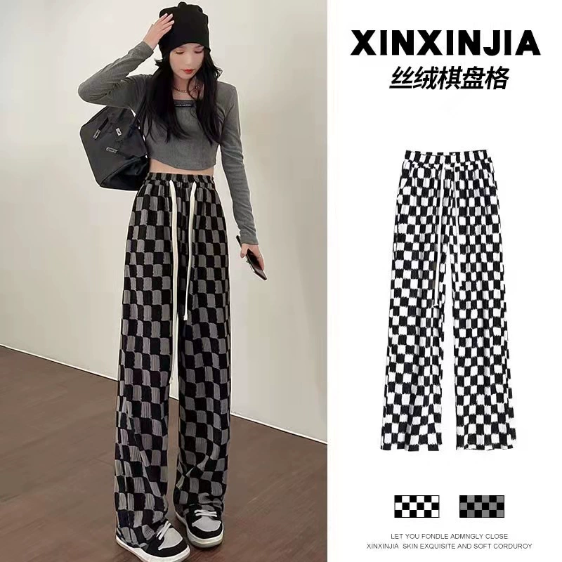 Шахматная тарелка вельветовые широкие брюки весенне-осенние новые темпераментные брюки с высокой талией