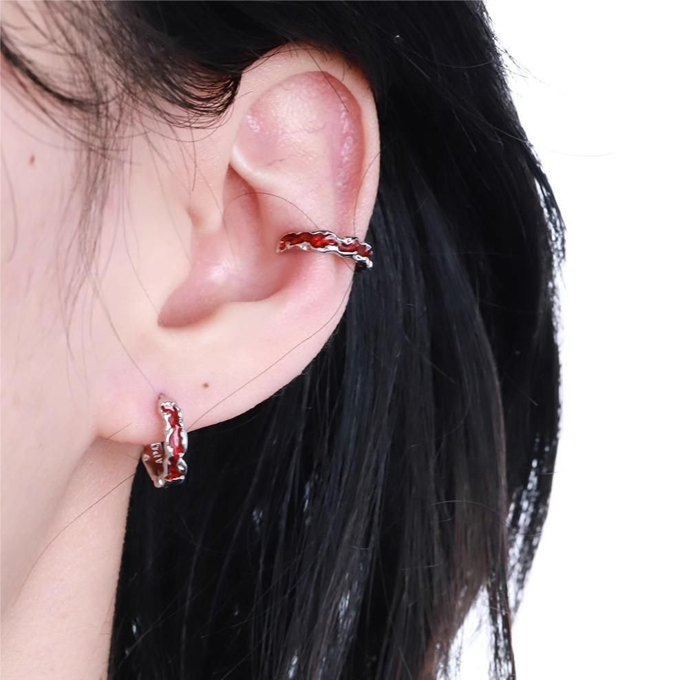 Red Venom Style Single Earring Irregular Glaze Men's Earring_voghion.com