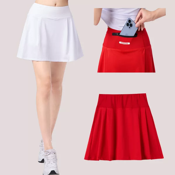 Sports Short Skirt Women's Badminton Tennis Yoga Skirt Running Sports Hip Covering Skirt Anti-Light Half Pleated Skirt Pants Summer