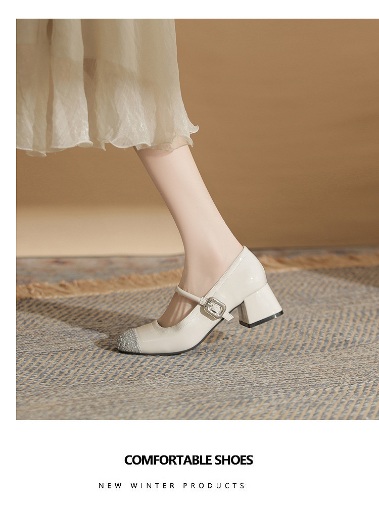 Giày Mary Jane nữ gót thô Jin Gang MY4506 da mùa xuân thu — Màu đen chi tiết 10