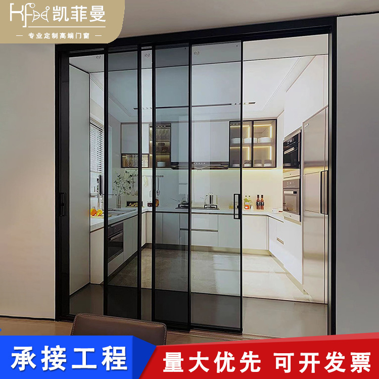 Aluminum Alloy Glass Kitchen Sliding Door, Ultra-Narrow Three-Link Partition, Single-Panel Hanging Rail Bathroom Door, Modern and Simple Aluminum Alloy Glass Kitchen Sliding Door, Ultra-Narrow Three-Link Partition, Single-Panel Hanging Rail Bathroom Door, Modern and Simple