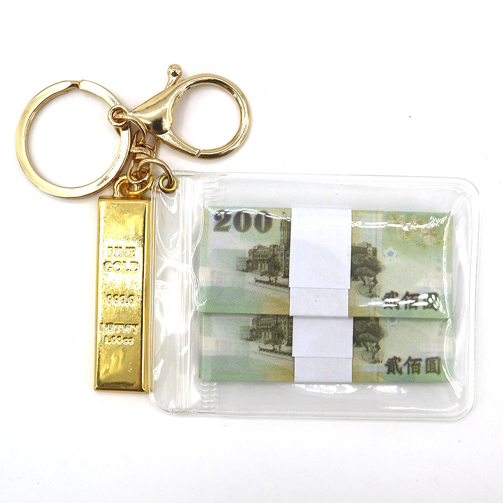 Simulación de dólar de Taiwán, dólar estadounidense, libra, won coreano, moneda indonesia, llavero, colgante de billetes de papel, medalla de oro, colgante de barra de oro, máquina de bebé