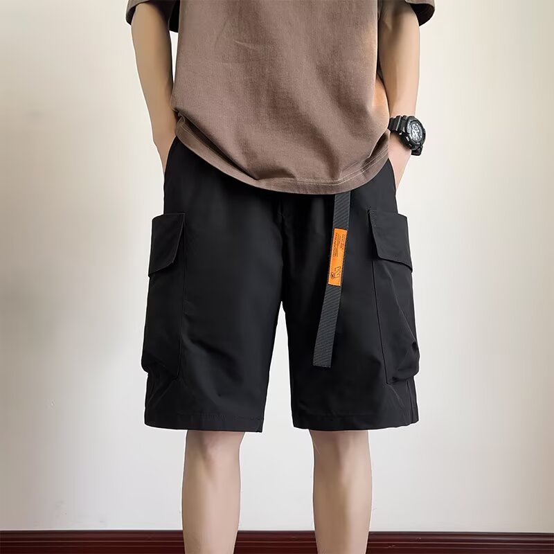 Hong Kong Style Functional Cargo Shorts Men's Summer Thin Quick-Dry Multi-Pocket American Casual Knee-Length Shorts Trendy Brand Mid-Length Shorts