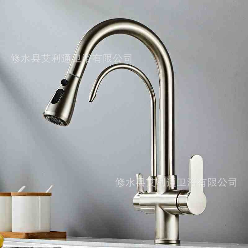 Agua de purificación de cocina directa grifo de agua fría y caliente doble control 3 - en - 1 lavabo de verduras girar agujero único comercio exterior al por mayor transfronterizo