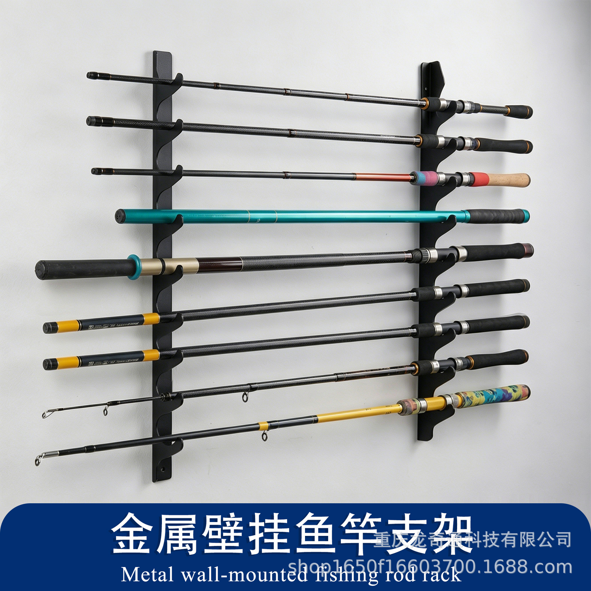 Metal Multi-Slot Fishing Rod Rack Ceiling-Mounted Fishing Rod Hanger with Bracket Hooks for Home Fishing Gear Display Rack Wall-Mounted