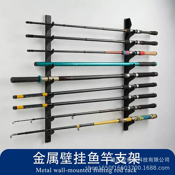 Metal Multi-Slot Fishing Rod Rack Ceiling-Mounted Fishing Rod Hanger with Bracket Hooks for Home Fishing Gear Display Rack Wall-Mounted