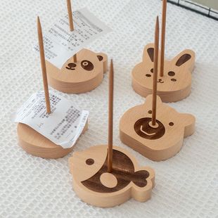 Cute Animal Order Wooden Insert Cashier Bill Holder Milk Tea Shop Restaurant Front Desk Takeaway Bill Holder Subpoena Fork