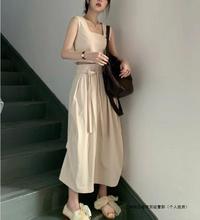 夏季设计气质女款小个子子感套装无袖连衣裙小众两件休闲时尚杏翔