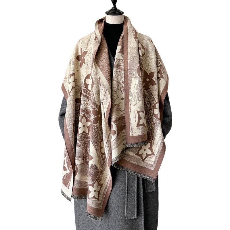 Nuevo bufandas de cachemira de cinco puntas de moda femenina retro torre de París otoño y invierno calentamiento largo chal grueso