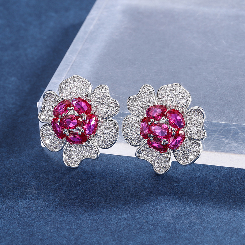 Zhuang Sheng joyas elegantes pendientes de mujer tesoro colorido pendientes de oreja de Europa y América con Paloma artificial sangre roja joya en forma de flor
